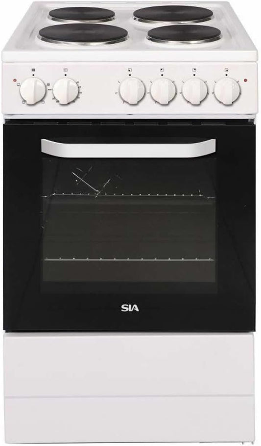 50cm White Electric Cooker With 4 Zone Plate Hob, Single Cavity, Freestanding - SIA ESCA51W