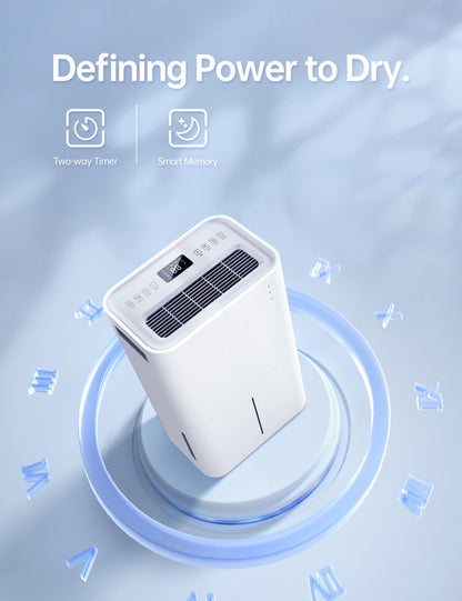12L/Day Dehumidifier with 2L Water Tank, Digital Display, Intelligent & Sleep & Continuous Mode, 24H Timer, Auto or Manual Drainage, Laundry Clothes Drying, Childlock for Home and Large Room Basement