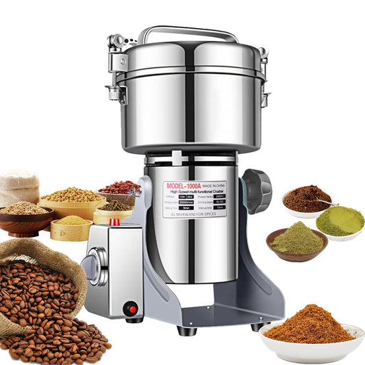 1000g Electric Grain Grinder Spice Grain Mill Stainless Steel 30s 25000RPM High Speedy Grinding with Overload Protection& 5min Timer Mill for Dry Spice Herbs/Nut/Coffee/Rice
