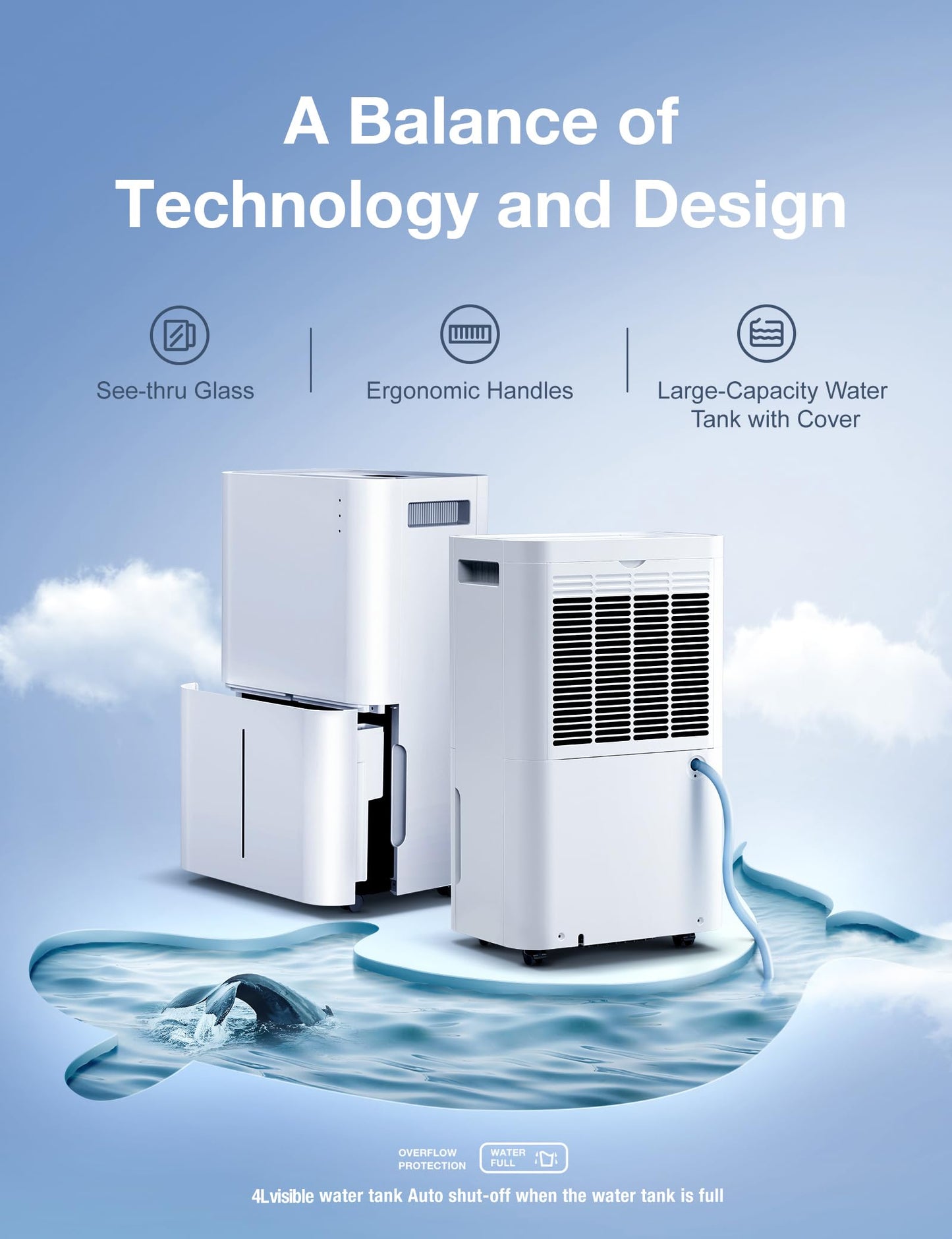 12L/Day Dehumidifier with 2L Water Tank, Digital Display, Intelligent & Sleep & Continuous Mode, 24H Timer, Auto or Manual Drainage, Laundry Clothes Drying, Childlock for Home and Large Room Basement